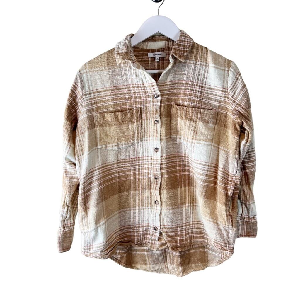 MADEWELL Slub Flannel Plaid Sunday Shirt in Earthen Sand sz S